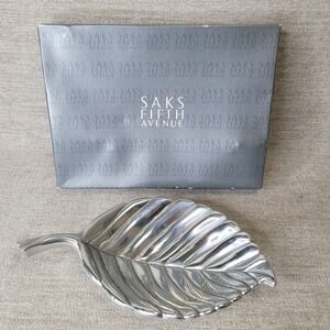 Mariposa Brillante Silver 10" Leaf Plate Platter Serving Dish Tray w/ Box Saks